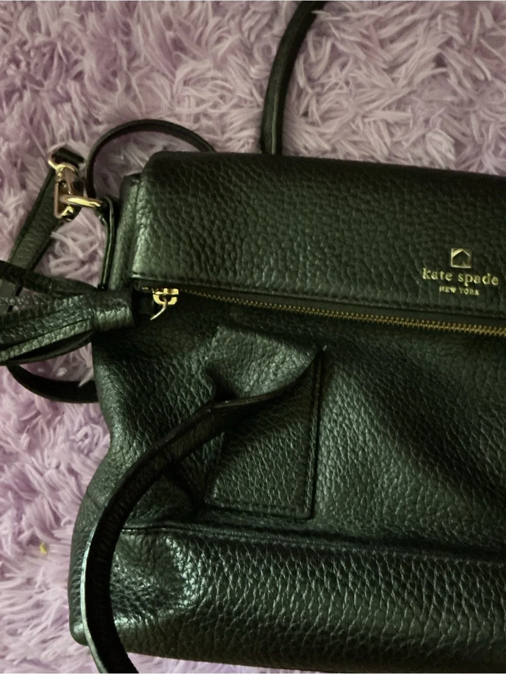 kate spade Black Pebbled Leather Satchel with Removable Strap